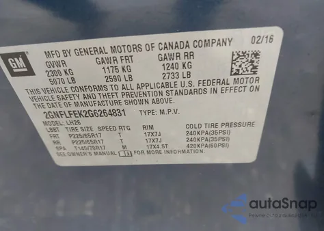 2016 Chevrolet Equinox Lt from USA, damaged, VIN 2GNFLFEK2G6264831